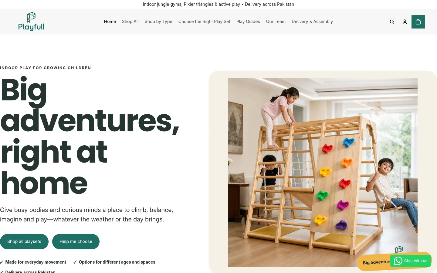 Playfull Shopify store homepage